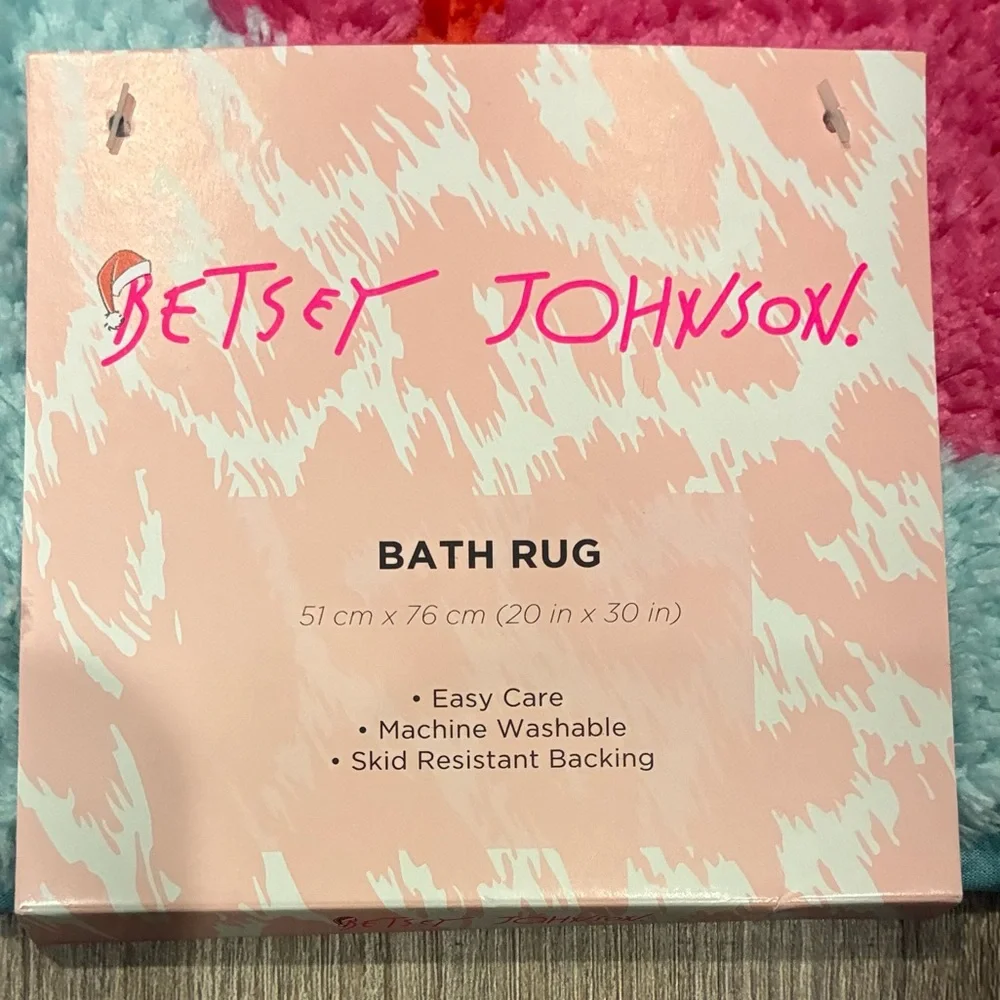 Betsey Johnson Festive Bath Mat - Pink, Green, Red Christmas Ornaments 20x30